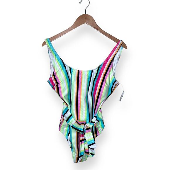New w/Tags NO BOUNDARIES One Piece Swim Bathing Suit Rainbow One Tie Waist Large - Picture 2 of 9